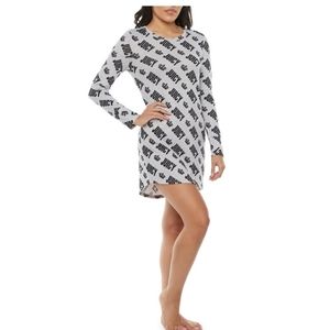 JUICY COUTURE Juniors Long Sleeve Short Night Gown Crown NWT Size L Gray Black
